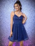 Sweetheart Spaghetti Strap Short Sequin Evening Dress – Sapphire Blue