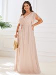 A-Line Pleated Chiffon Tie-Waist Evening Dress – Blush