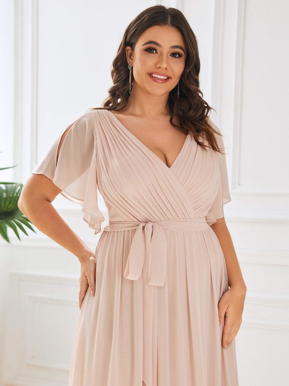 A-Line Pleated Chiffon Tie-Waist Evening Dress - Blush