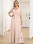 A-Line Pleated Chiffon Tie-Waist Evening Dress – Blush