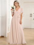 A-Line Pleated Chiffon Tie-Waist Evening Dress – Blush