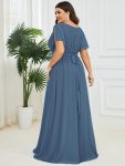 A-Line Pleated Chiffon Tie-Waist Evening Dress – Dusty Navy