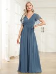 A-Line Pleated Chiffon Tie-Waist Evening Dress – Dusty Navy