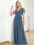 A-Line Pleated Chiffon Tie-Waist Evening Dress – Dusty Navy