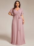 A-Line Pleated Chiffon Tie-Waist Evening Dress – Dusty Rose