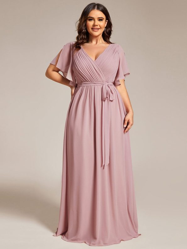 A-Line Pleated Chiffon Tie-Waist Evening Dress - Dusty Rose