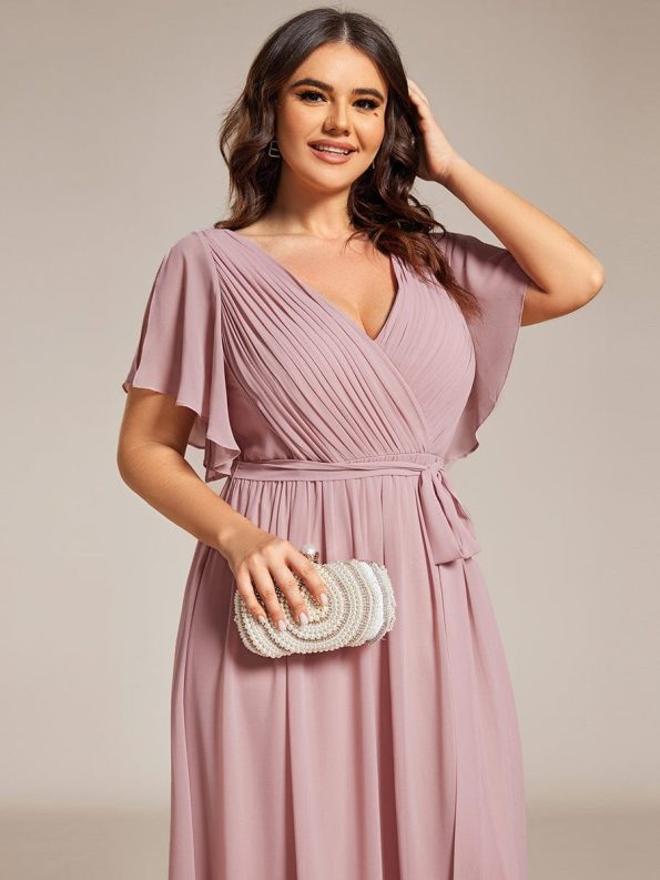 A-Line Pleated Chiffon Tie-Waist Evening Dress - Dusty Rose