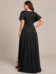 Plus Size Glitter Ruffled High-Low Front Slit Evening Dress – Black