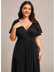 Plus Size Glitter Ruffled High-Low Front Slit Evening Dress – Black