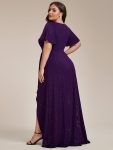 Plus Size Glitter Ruffled High-Low Front Slit Evening Dress – Dark Purple