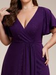 Glitter High-Low Front Side Slit Ruffled V-Neck Evening Dress – Dark Purple