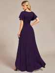 Glitter High-Low Front Side Slit Ruffled V-Neck Evening Dress – Dark Purple