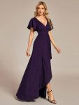 Glitter High-Low Front Side Slit Ruffled V-Neck Evening Dress – Dark Purple