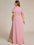 Glitter High-Low Front Side Slit Ruffled V-Neck Evening Dress – Dusty Rose