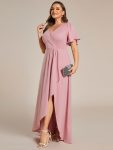 Plus Size Glitter Ruffled High-Low Front Slit Evening Dress – Dusty Rose