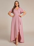 Plus Size Glitter Ruffled High-Low Front Slit Evening Dress - Dusty Rose