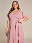 Plus Size Glitter Ruffled High-Low Front Slit Evening Dress – Dusty Rose