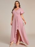 Plus Size Glitter Ruffled High-Low Front Slit Evening Dress – Dusty Rose