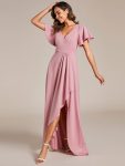 Glitter High-Low Front Side Slit Ruffled V-Neck Evening Dress – Dusty Rose