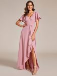 Glitter High-Low Front Side Slit Ruffled V-Neck Evening Dress – Dusty Rose