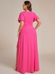 Glitter High-Low Front Side Slit Ruffled V-Neck Evening Dress – Hot Pink