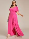 Plus Size Glitter Ruffled High-Low Front Slit Evening Dress – Hot Pink