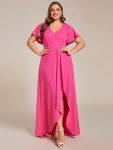 Plus Size Glitter Ruffled High-Low Front Slit Evening Dress – Hot Pink