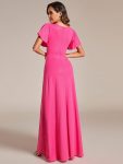 Glitter High-Low Front Side Slit Ruffled V-Neck Evening Dress – Hot Pink