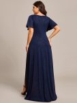 Plus Size Glitter Ruffled High-Low Front Slit Evening Dress – Navy Blue