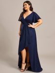 Plus Size Glitter Ruffled High-Low Front Slit Evening Dress – Navy Blue