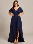 Plus Size Glitter Ruffled High-Low Front Slit Evening Dress – Navy Blue