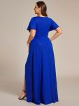 Plus Size Glitter Ruffled High-Low Front Slit Evening Dress – Sapphire Blue