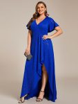 Plus Size Glitter Ruffled High-Low Front Slit Evening Dress – Sapphire Blue