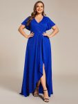 Plus Size Glitter Ruffled High-Low Front Slit Evening Dress – Sapphire Blue