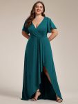 Plus Size Glitter Ruffled High-Low Front Slit Evening Dress – Teal