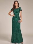 Fireworks Embroidered Sequins Backless Bodycon Evening Dress – Dark Green