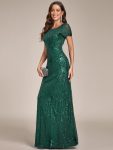 Fireworks Embroidered Sequins Backless Bodycon Evening Dress – Dark Green