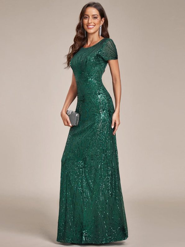 Fireworks Embroidered Sequins Backless Bodycon Evening Dress - Dark Green