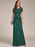 Fireworks Embroidered Sequins Backless Bodycon Evening Dress – Dark Green