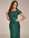 Fireworks Embroidered Sequins Backless Bodycon Evening Dress – Dark Green