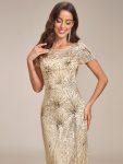 Fireworks Embroidered Sequins Backless Bodycon Evening Dress – Gold