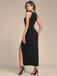 Halter Neck Pleated Sequin Sleeveless Evening Dress – Black