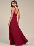 Halter Neck Pleated Chiffon Waist Buckle Decoration Maxi Evening Dress – Burgundy