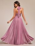 Sequin Halter Neck Top A-Line Backless Evening Dress with Tulle – Purple Orchid