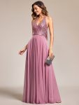 Sequin Halter Neck Top A-Line Backless Evening Dress with Tulle – Purple Orchid