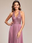 Sequin Halter Neck Top A-Line Backless Evening Dress with Tulle – Purple Orchid