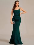 Glitter Spaghetti Strap U-Veck Open Back Bodycon Stretchy Evening Dress – Dark Green