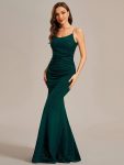 Glitter Spaghetti Strap U-Veck Open Back Bodycon Stretchy Evening Dress – Dark Green