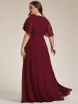 Ruffles Sleeve A-Line Chiffon Waist Applique Maxi Formal Evening Dress – Burgundy