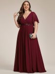 Ruffles Sleeve A-Line Chiffon Waist Applique Maxi Formal Evening Dress – Burgundy